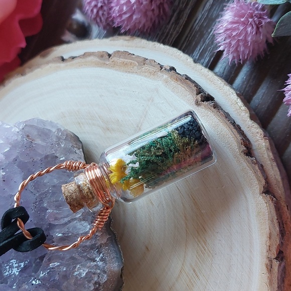 Crystal Terrarium Necklace, Rose Quartz, Handcrafted by Rust Belt Raised - Picture 2 of 8